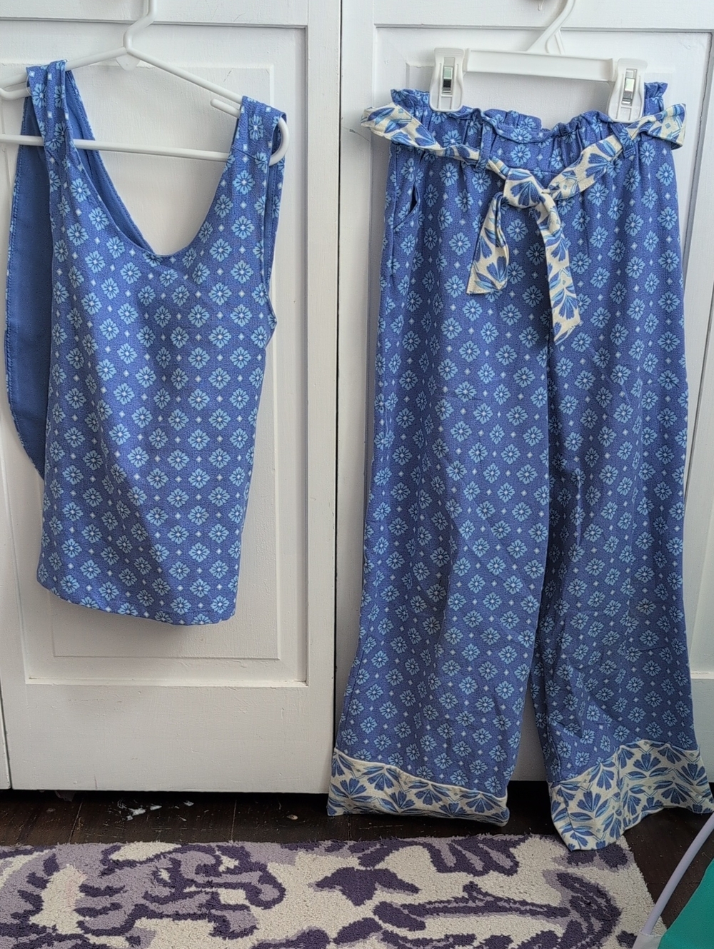 Sigrid Olsen Blue & Cream Printed Kids Wide-Leg Pants and Tank Set